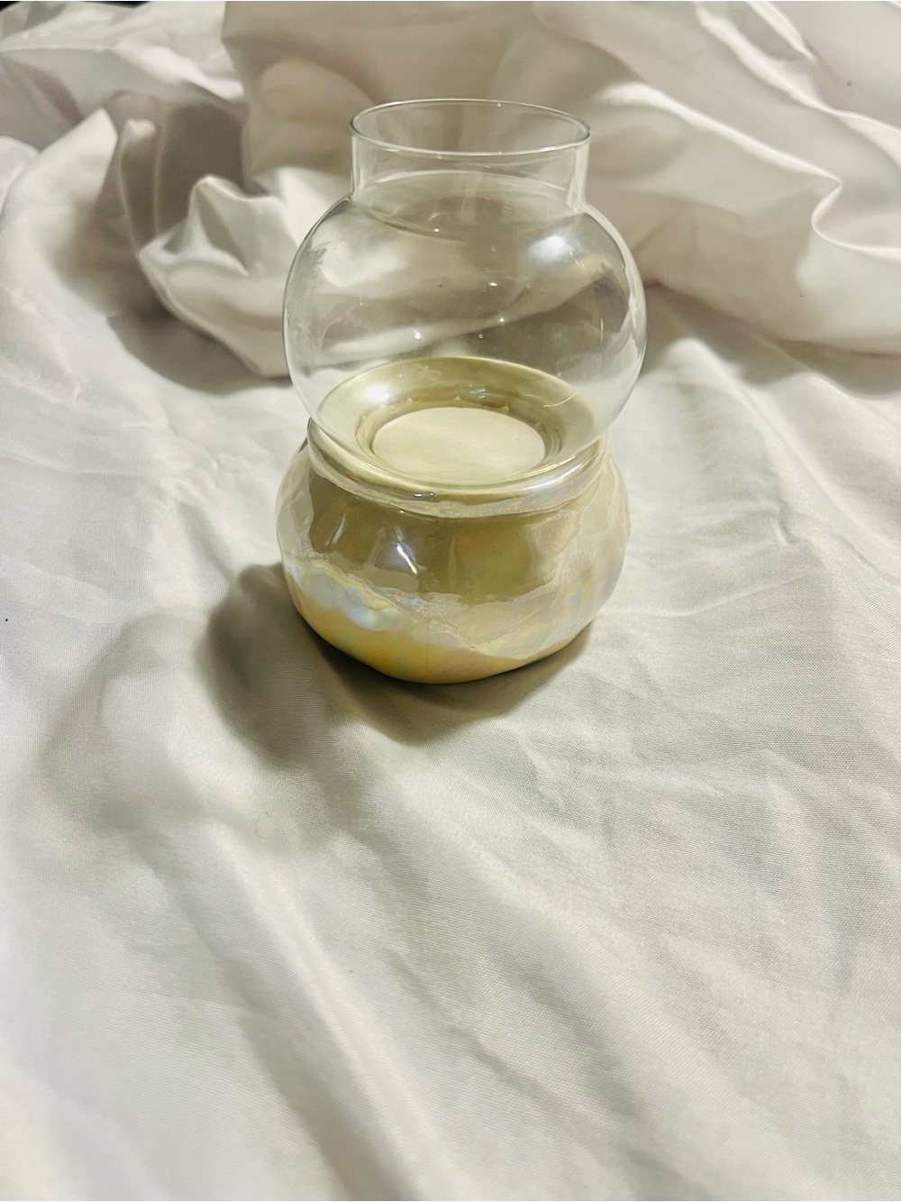Vintage Iridescent Hurricane Lamp with Glass Cover - Picture 3 of 5